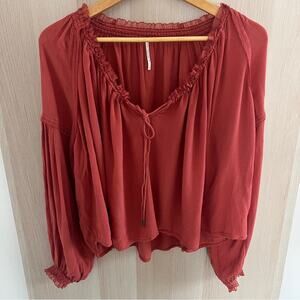 Free People Rust Ruffled Blouse Small